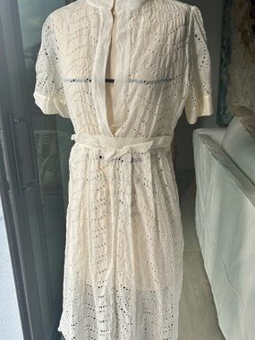 Lela Rose Cream Eyelet Midi Dress
